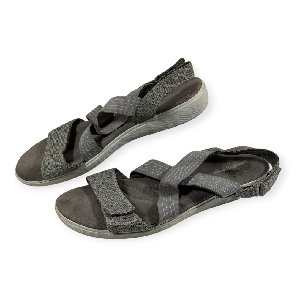 Grasshoppers Strapy Sandals, Gray/White, Hook & Loop Ankle Strap, Women's 10